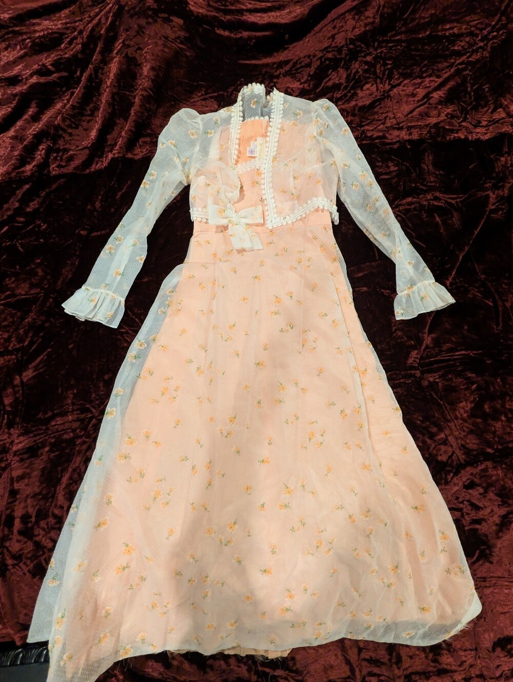 1960s Pink Floral Union Made Spring Coquette Cottage Core Long Dress Madmen Vibe